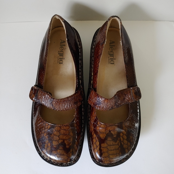 Alegria Feliz Snakeskin Print Mary Jane Shoes Clogs Leather US 9 / EU 39 - Picture 5 of 16